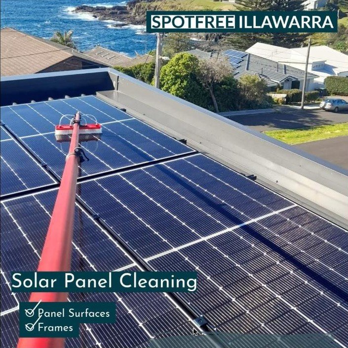Solar panel cleaning service covering panel surfaces and frames in Wollongong